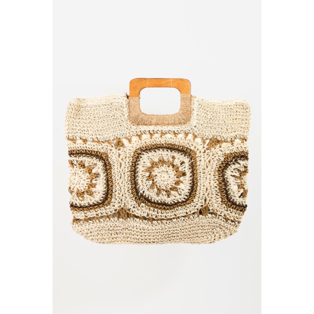 SOLD OUT Ivory Bohemian Straw Woven Braided Square Summer Bag - Picture 2 of 3